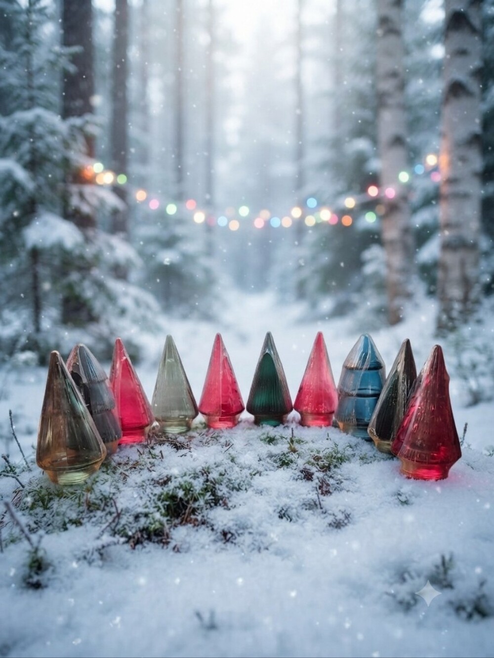 Set of 10 Glass Christmas Trees Multicolor Holiday Decor New